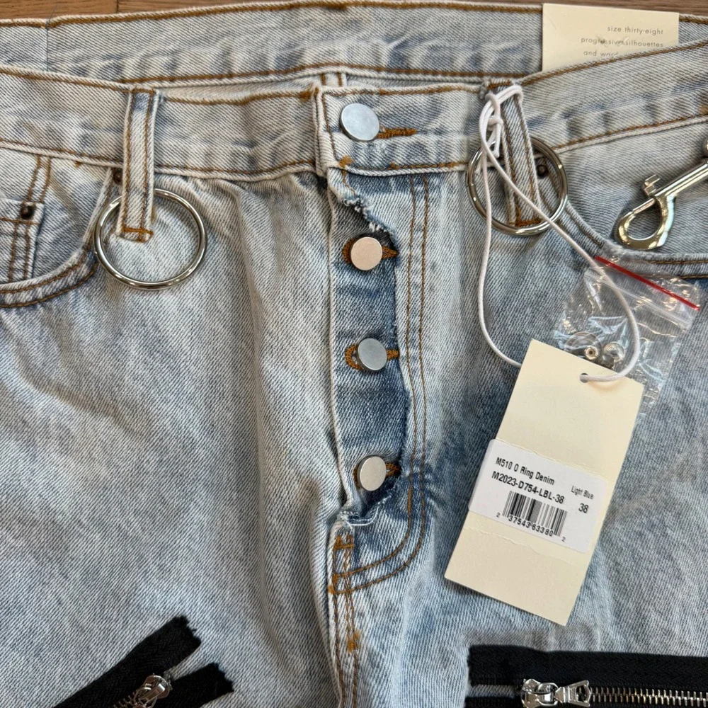 MNML M510 O Ring Denim Light Blue‎ Zipper Flare Jeans Mens 38 NWT
